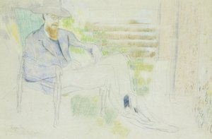 Lytton Strachey a kertben ír, alkotó: Roger Eliot Fry