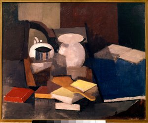 Csendélet könyvekkel és kártyákkal Roger de La Fresnaye (1885-1925) festménye 1913 V. 0,6x0,73 m Párizs, modern nemzeti művészeti múzeum