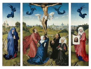 Keresztre feszített triptichon, 1445 körül (olaj, tölgyfa panel)