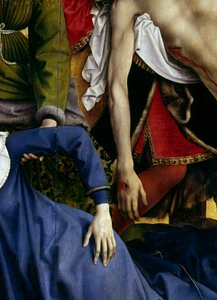 A kereszt lerakása vagy leereszkedése. Részlet az eltűnt szűz és Krisztus kezéről. Rogier oltárkép (Roger) Van Der Weyden (1400-1464) 1435 Dim. 2,20 x 0,35 m Madrid, Prado Múzeum