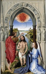 Krisztus megkeresztelkedése Szent János-oltár, középső tábla, 1455 körül alkotó: Rogier van der Weyden