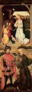 Kálvária-triptichon (bal oldali tábla, a felső részen a Születés, az alsó részen Assisi Szent Ferenc és valószínűleg Szent Julianus kegyúr). alkotó: Rogier van der Weyden