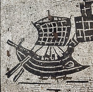 Egy hajó Ostia kikötőjében (mozaik alkotó: Roman