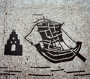 Egy hajó Ostia kikötőjében (mozaik alkotó: Roman