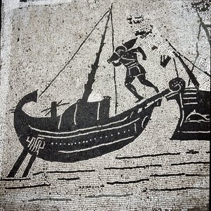 Egy Cagliari hajó visszatér Ostia kikötőjébe (mozaik alkotó: Roman