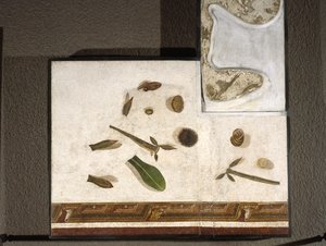 „Asarotos” (Söpöretlen padló) Harakliton által aláírt mozaiktöredékek Rómából, Kr.u. 2. század, Róma alkotó: Roman
