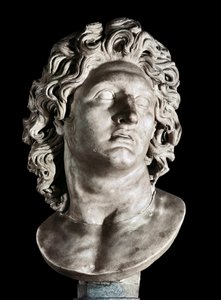 Nagy Sándor (Kr. e. 356-323), Macedónia királyának és Perzsia hódítójának mellszobra. Egy görög eredeti római másolata, Kr.e. 3-2. századi (márvány) alkotó: Roman