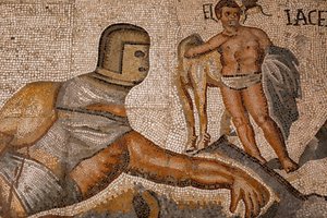 Gladiátor csaták. 320-330, mozaik alkotó: Roman