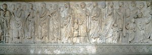 Császári brókerek felvonulása Augustus császár - Márvány domborműves fríz alkotó: Roman