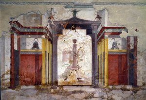 Belső nézet a maszkok szoba freskóiról alkotó: Roman