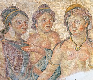 Léda és szobalányai, részlet a Léda és Zeusz mozaikból, Aion-ház, Páfosz, Ciprus (mozaik) alkotó: Roman
