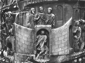 Marcus Aurelius Hírvivőt fogad, részlet Marcus Aurelius oszlopából, Kr.u. 180-196 (márvány) (f/w fotó) alkotó: Roman