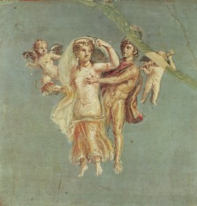 Mars és Vénusz kerubokkal, kék háttérben, Herculaneumból alkotó: Roman