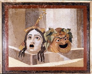 A római színház maszkja. 2. századi mozaik. Decius fürdőjéből a római Aventinón. Musei capitolini, Róma alkotó: Roman