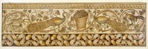 Mozaik egy szőlőtekercs szegélyéről pávákkal, Antiochia, 526-540 alkotó: Roman