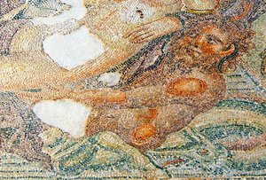 Nereides és Bythos, Bythos részlete, Aion háza, Paphos, ciprusi mozaik alkotó: Roman