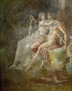 Római művészet: "" Venus et Mars""" Freskó a pompei gitáros házából. 3. stílus. Homályos. 253x150 cm Museo Archeologico Nazionale, Nápoly alkotó: Roman