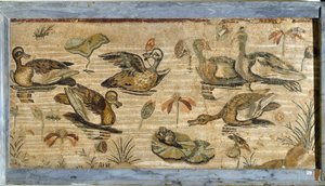 Római művészet: kacsa, béka és tavirózsa egy tóban. Mozaik a pompei fauna villából. 1. század. Homályos. 132x164 cm. Museo Archeologico Nazionale, Nápoly alkotó: Roman