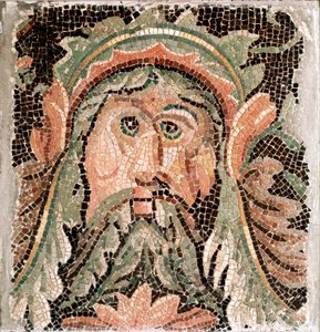 Római művészet: egy tengeri istenség fejét ábrázoló mozaik. Kr.u. 3. század. Róma, Museo Nazionale Romano – római művészet. Tengeri Istenség. Mozaik, Kr.u. 3. század. Museo Nazionale Romano, Róma, Olaszország alkotó: Roman