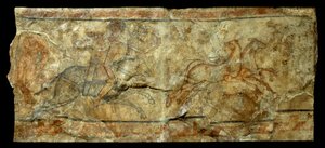 Római művészet: kankalinra vadászó íjászt ábrázoló falfestmény. a szíriai Doura Europos helyéről (Kr. e. 27-476). V 2,1x0,9 m alkotó: Roman