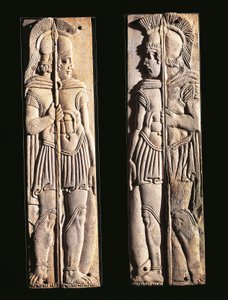 Római civilizáció, harcosok csontfaragványai, Praeneste-ből, Lazio régióból, Olaszországból alkotó: Roman