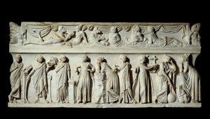 Sarcophagus des Muses: a múzsák, a művészetek és a betűk nászainak ábrázolása. Márvány szobor. Kr.u. 150. Párizs, Louvre Múzeum. alkotó: Roman