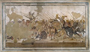 Az issos-i csatát, amelyet III. Nagy Sándor nyert Darios (Darius) III Codoman (Kr. e. 335-331) ellen - Pompei mozaikja - alkotó: Roman