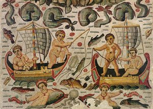 A Neptunusz és az Amfitrit diadala, Ámor horgászmozaik részlete alkotó: Roman