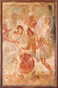 Ulysses és Diomedes felismerve Achilles nőstény Pyrrha a Lycomedes lányai között Skyrosban, Pompeiiből (freskó) alkotó: Roman