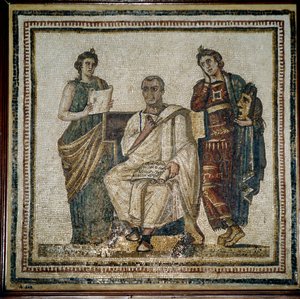 Vergilius (Virgilio) és két múzsa (Clio és Melpomene) – 3. század eleje alkotó: Roman