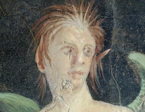 Szárnyas zseni, freskótöredék Publius Fannius Synistor villájából, Boscoreale, Campania, Olaszország, Részlet, római civilizáció alkotó: Roman