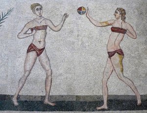 Fiatal nők bikiniben, Villa Romana del Casale, Szicília, i.sz. 315-350 (mozaik)