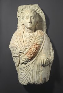 Egy nő temetkezési alakja, Oxyrhynchosban, 3-4. században (mészkő gesso és festék nyomokkal) alkotó: Roman Period Egyptian
