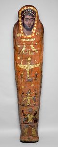 Fiatal férfi múmia, enkausztikus portréval, El-Hibehből (vászonba csomagolt emberi maradványok festett fapanellel). alkotó: Roman Period Egyptian
