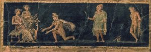 Zenei vetélkedő Apollo és Marsyas között, Kr.e. 1. század. HIRDETÉS. alkotó: Roman Pompeian wall painting.