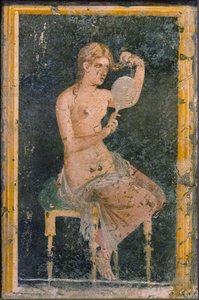 Nő tükörrel, 1. H. 1. század. HIRDETÉS. alkotó: Roman Pompeian wall painting.
