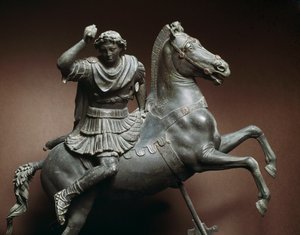 Nagy Sándor (Kr. e. 356-323) lovon A ló Bucephale lenne. Bronz szobor Szicyone-i Lysippe (Kr. e. 395-305) eredetije után, Nápolyban, Museo Archeologico Nazionale