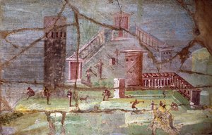 Ancient Roman fresco with landscape from Pompeii alkotó: Roman Roman