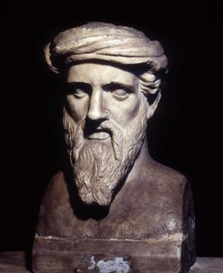 Pythagoras (-6. század), görög filozófus és matematikus mellszobra, Musei Capitolini, Róma. alkotó: Roman Roman