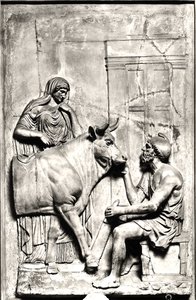 Daedalus tehenet épít Pasiphae számára, Kr.u. 1. és 3. század között (kő) (f/w fotó) alkotó: Roman Roman