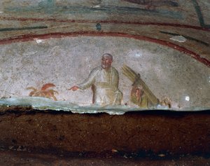 Dekoratív freskó Priscilla katakombái, Róma (UNESCO világörökségi lista alkotó: Roman Roman