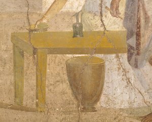 Részlet az áldozati étkezést ábrázoló freskóról, Aranyozott Ámorok Háza, Pompeii, Campania, római civilizáció alkotó: Roman Roman