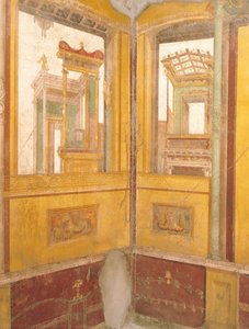 Freskókkal díszített fal részlete műépítészetben, Vettii háza, Pompeii, Campania, római civilizáció alkotó: Roman Roman