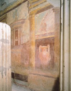 Detail of frescoes in hall of triclinium, House of Labyrinth, Pompeii , Campania, Roman Civilization alkotó: Roman Roman