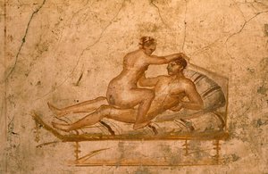 Erotikus freskó a pompeii Vettii ház kubicumából (UNESCO Világörökség). alkotó: Roman Roman