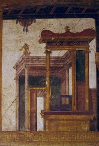 Fantasztikus építészet, freskó az oecusból a Vettii házában, Pompeiiben (UNESCO Világörökségi Lista) alkotó: Roman Roman