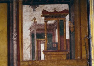 Fantasztikus építészet, freskó az oecusból a Vettii Házban, Pompeiiben (UNESCO Világörökségi Lista) alkotó: Roman Roman
