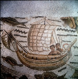 Halászati jelenet a mozaikban Hippoban, Algériában. alkotó: Roman Roman