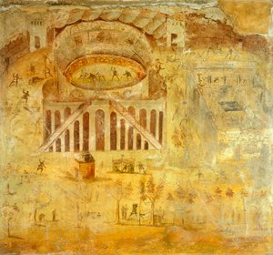 Pompeiai és Nocerini veszekedését ábrázoló freskó az amfiteátrumban, Pompejiből, Campaniából, a római civilizációból alkotó: Roman Roman