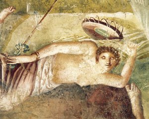 Alvó Maenadot ábrázoló freskó a Citharist Házból, Pompei, Olaszország alkotó: Roman Roman